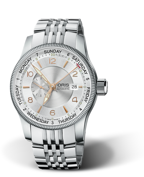 Big Crown Small Second, Pointer Day, 44mm, Grey, Stainless steel Strap, Stainless steel screw-in security crown, Multi-piece stainless steel case