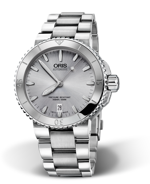 Aquis Date, 40.00 mm, Grey, Stainless steel Strap, Stainless steel screw-in security crown, Multi-piece stainless steel case, minutes scale top ring