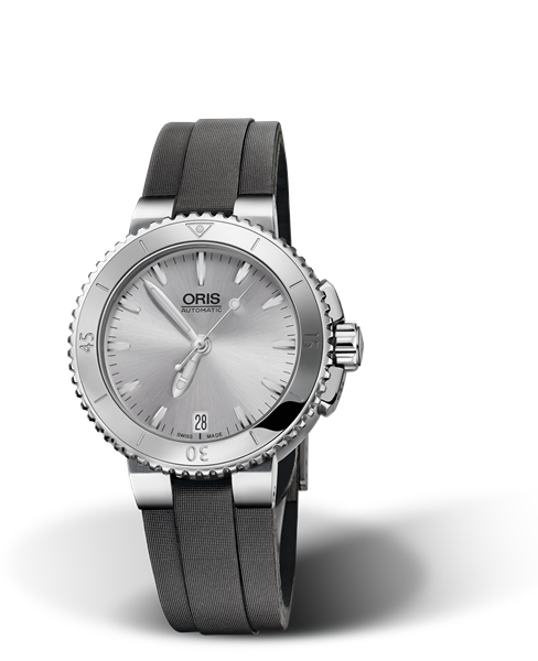 Aquis Date, 36.00 mm, Grey, Textile Strap, Stainless steel screw-in security crown, Multi-piece stainless steel case, minutes scale top ring