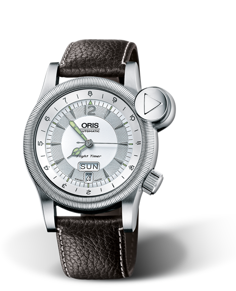 Flight Timer² Day Date, 42mm, Grey, Leather Strap, Stainless steel crown and vertical crown, Multi-piece stainless steel case