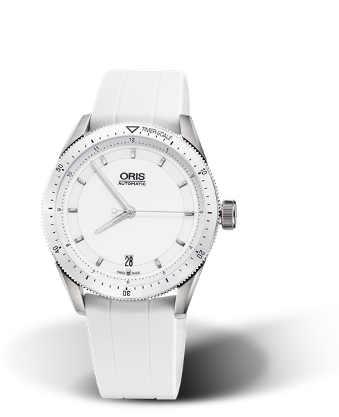 Artix GT Date, 37mm, White, Rubber Strap, Stainless steel screw-in security crown, Multi-piece stainless steel case, ceramic minutes scale top ring
