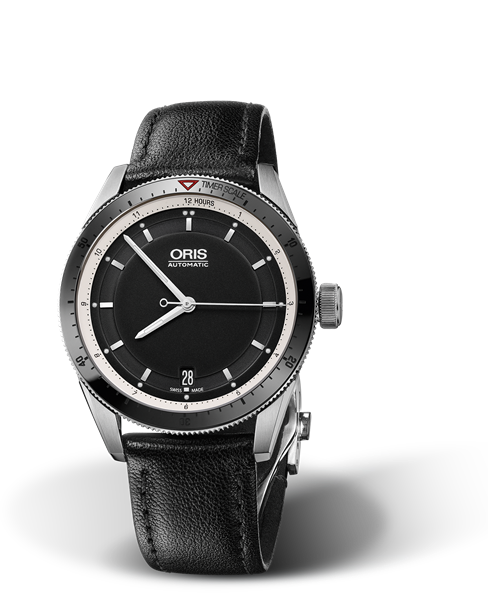 Artix GT Date, 37mm, Black, Leather Strap, Stainless steel screw-in security crown, Multi-piece stainless steel case, ceramic minutes scale top ring