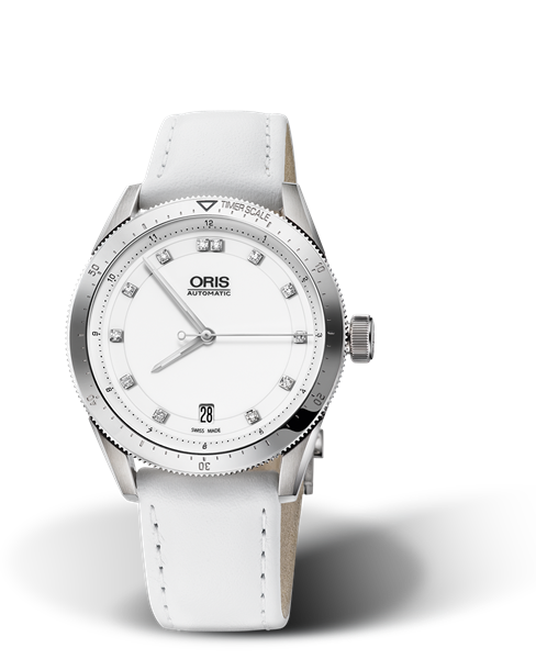 Artix GT Date, Diamonds, 37mm, White, Leather Strap, Stainless steel screw-in security crown, Multi-piece stainless steel case, minutes scale top ring