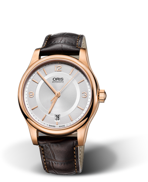 Classic Date, 37mm, Grey, Leather Strap, Stainless steel crown, Multi-piece stainless steel case, rose gold PVD plated