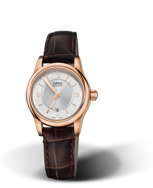 Classic Date, 28.50mm, Grey, Leather Strap, Stainless steel crown, Multi-piece stainless steel case, rose gold PVD plated