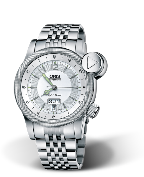 Flight Timer² Day Date, 42mm, Grey, Stainless steel Strap, Stainless steel crown and vertical crown, Multi-piece stainless steel case