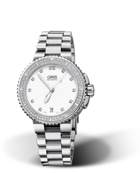 Aquis Date Diamonds, 36.00 mm, White, Stainless steel Strap, Stainless steel screw-in security crown, Multi-piece stainless steel case, minute scale top ring, set with 118 Top Wesselton, VS 1 diamonds (0,6315 ct.)