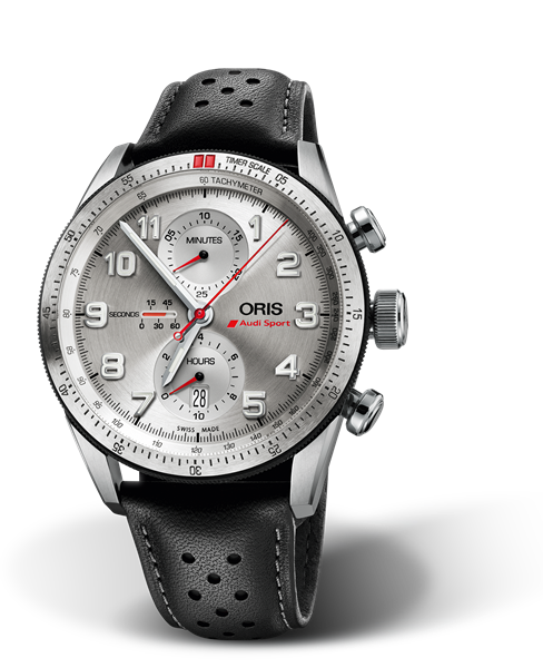 Audi Sport Limited Edition, 44mm, Grey, Leather Strap, Stainless steel screw-in security crown and pushers, Multi-piece titanium case, Tungsten minutes scale top ring