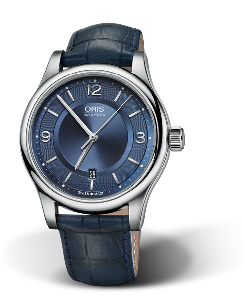 Classic Date, 42mm, Blue, Leather Strap, Stainless steel crown, Multi-piece stainless steel case
