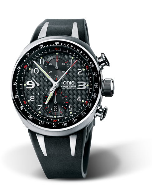 TT3 Chronograph, 42.50mm, Black, Rubber Strap, Stainless steel Oris Quick Lock security crown and pushers, Multi-piece titanium case, tachymeter scale top ring
