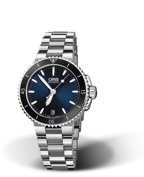 Aquis Date, 36.00 mm, Blue, Stainless steel Strap, Stainless steel screw-in security crown, Multi-piece stainless steel case, ceramic minutes scale top ring
