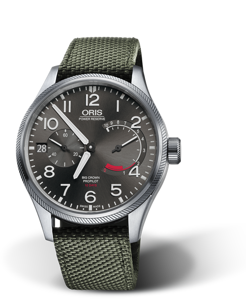 Big Crown ProPilot Calibre 111, 44mm, Grey, Textile Strap, Stainless steel screw-in security crown, Multi-piece stainless steel case
