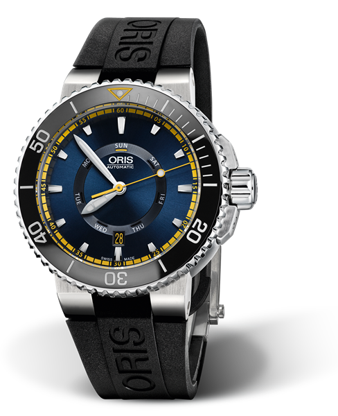 Great Barrier Reef Limited Edition II, 46.00 mm, Blue, Rubber Strap, Stainless steel screw-in security crown, Multi-piece stainless steel case, ceramic minutes scale top ring