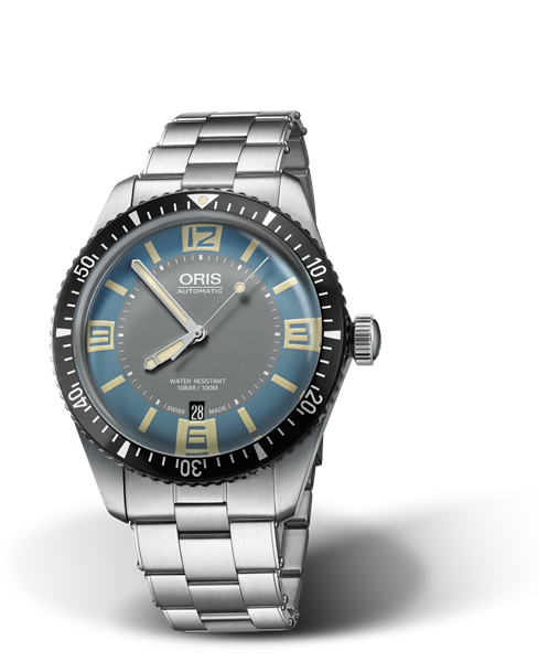 Divers Sixty-Five, 40.00 mm, Blue, Stainless steel Strap, Stainless steel screw-in security crown, Multi-piece stainless steel case, minutes scale top ring