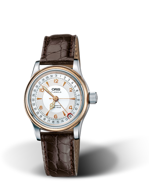 Big Crown Original Pointer Date, 32mm, Grey, Leather Strap, Stainless steel crown, Multi-piece stainless steel case, rose gold plated top ring
