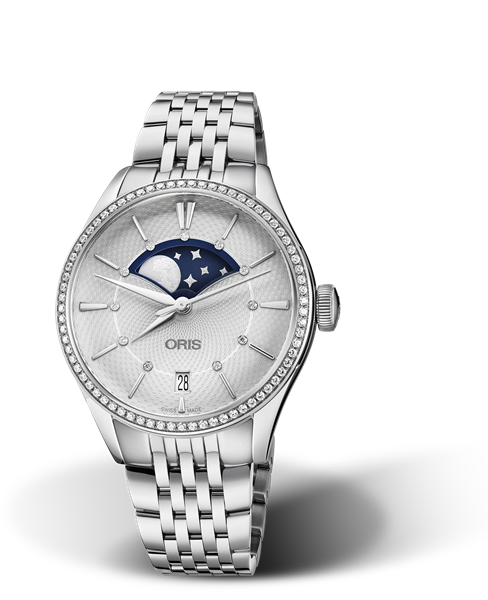 Artelier Grande Lune, Date Diamonds, 36mm, Grey, Stainless steel Strap, Stainless steel crown, Multi-piece stainless steel case, set with 72 Top Wesselton G, VS 1 diamonds (0,576 ct.)