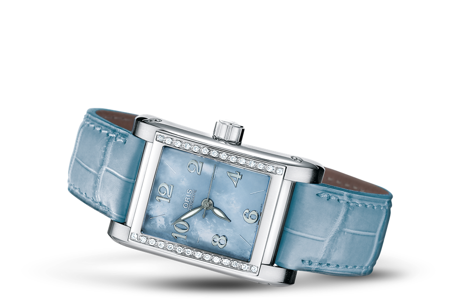 Rectangular Diamonds, Blue, Leather Strap