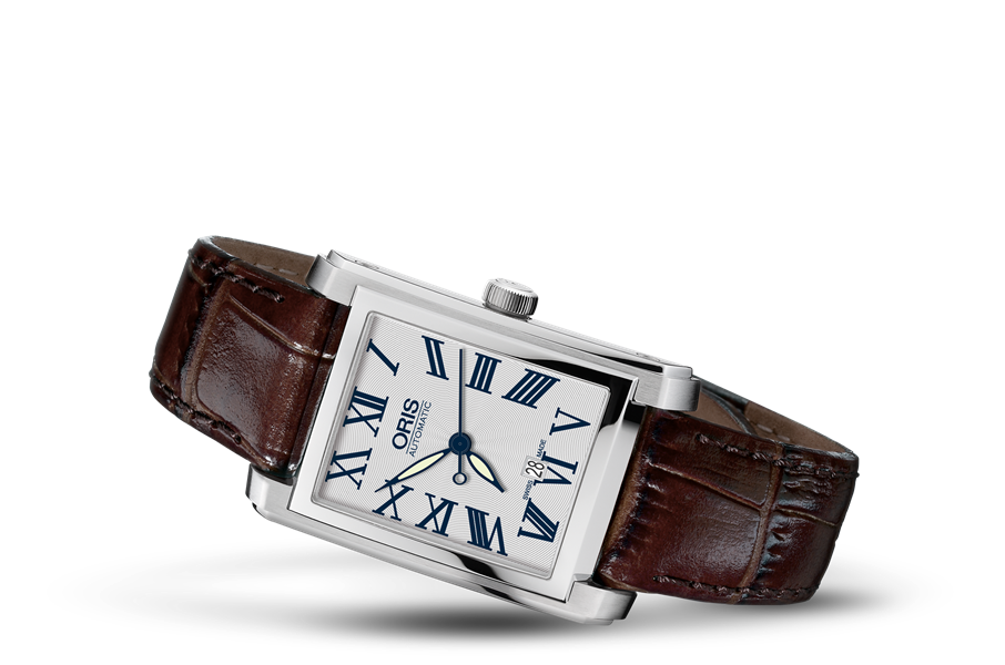 Rectangular Date, Grey, Leather Strap