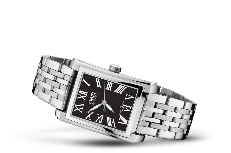 Rectangular Date, Black, Stainless steel Strap