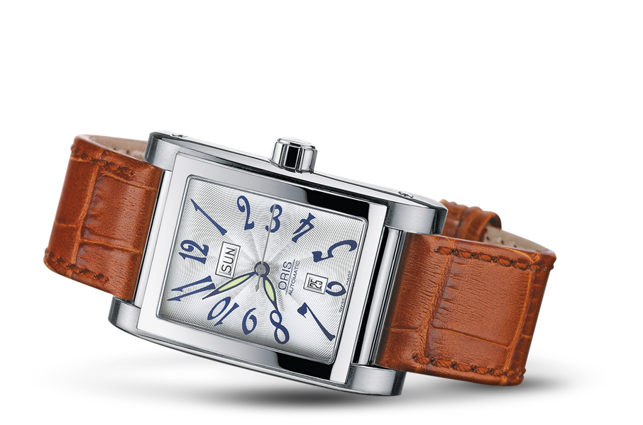 Rectangular Day Date, Grey, Leather Strap