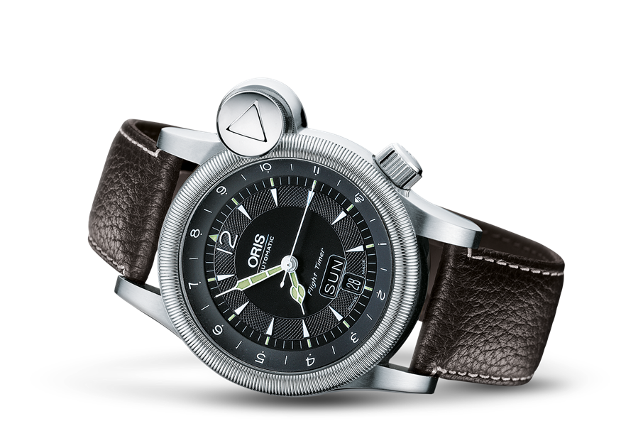 Flight Timer² Day Date, Black, Leather Strap