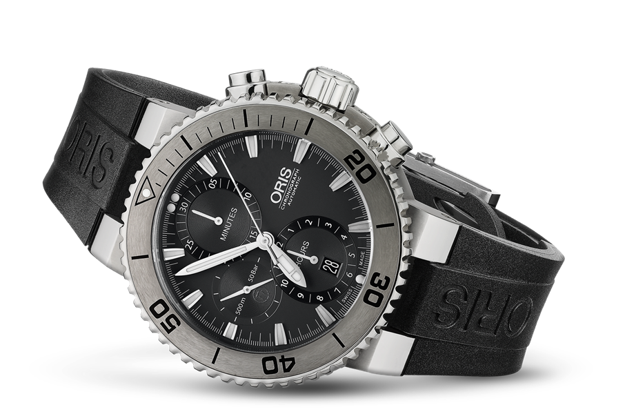 Aquis Titan Chronograph, Grey, Rubber Strap