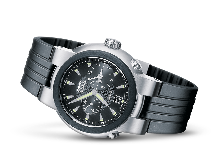 TT1 Worldtimer, Black, Rubber Strap