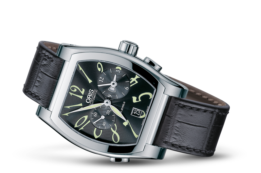 Tonneau Worldtimer, Black, Leather Strap