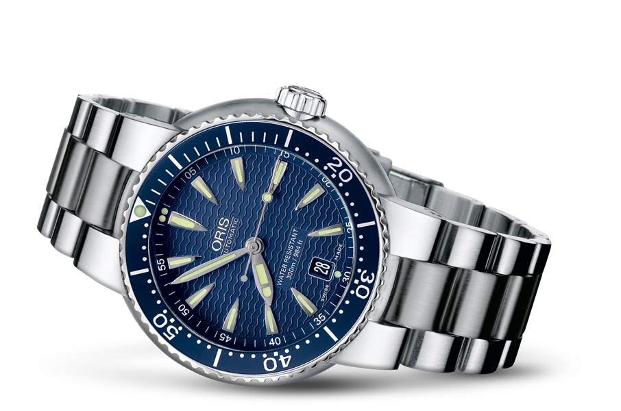 Divers Date, Blue, Stainless steel Strap