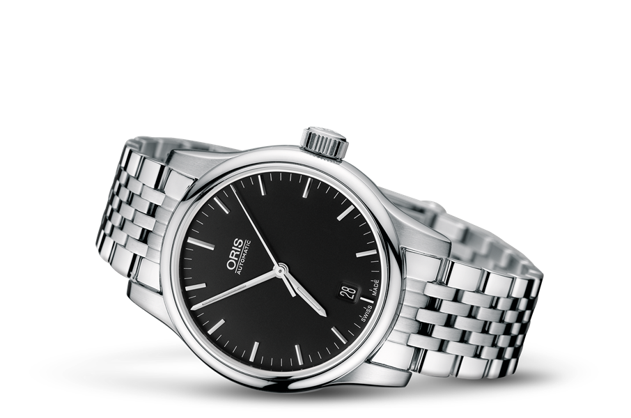 Classic Date, Black, Stainless steel Strap