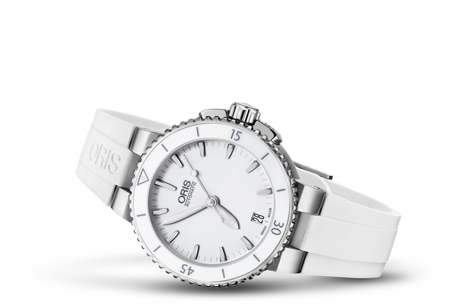Aquis Date, White, Rubber Strap