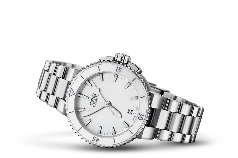 Aquis Date, White, Stainless steel Strap