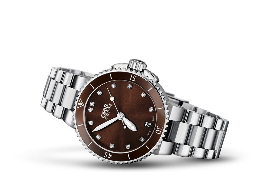 Aquis Date Diamonds, Brown, Stainless steel Strap