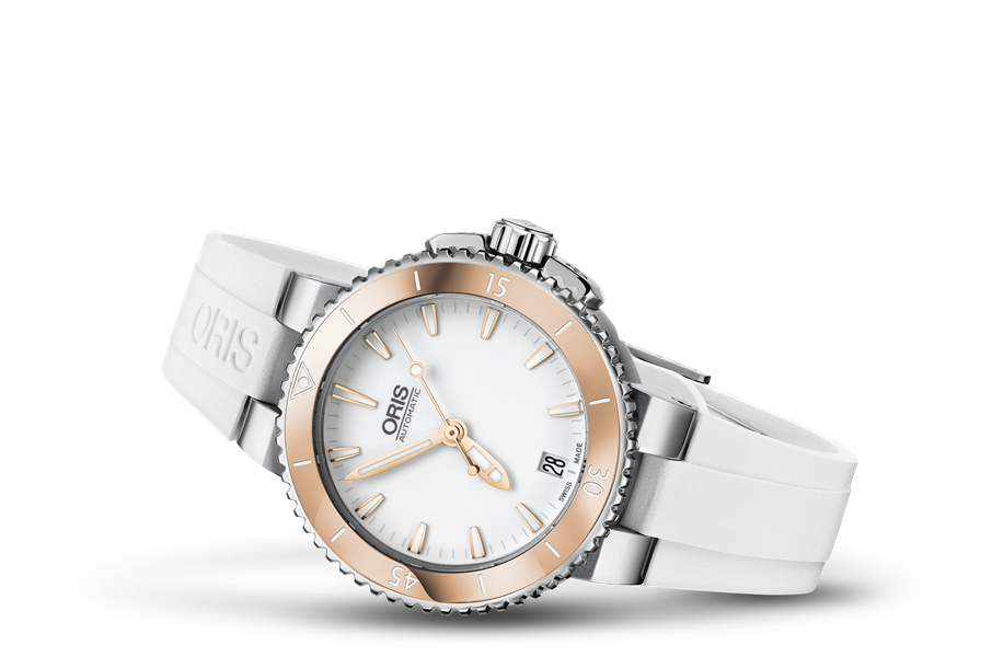 Aquis Date, White, Rubber Strap