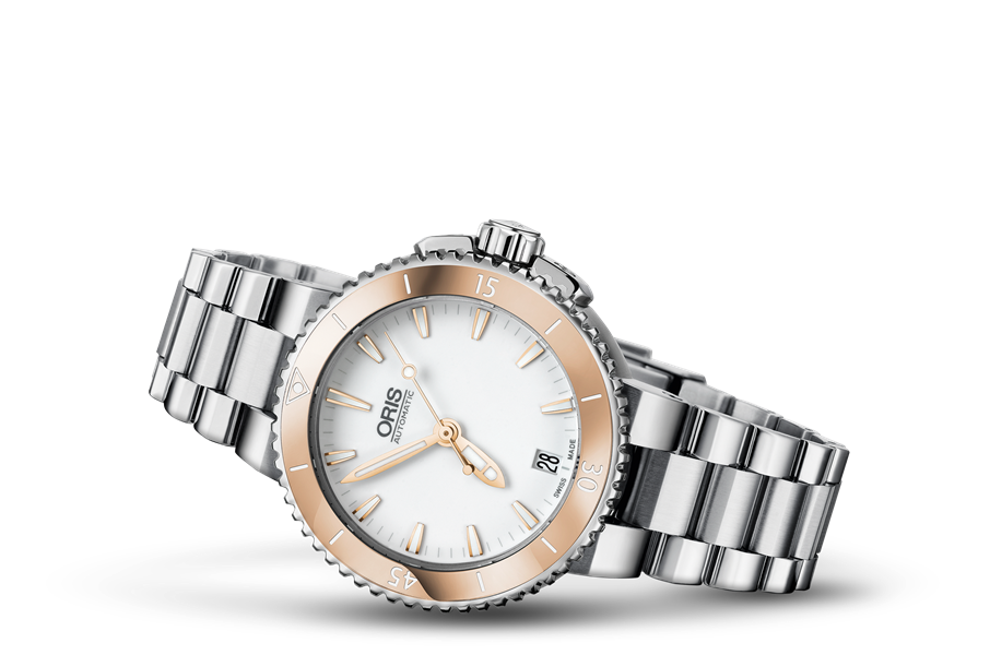 Aquis Date, White, Stainless steel Strap