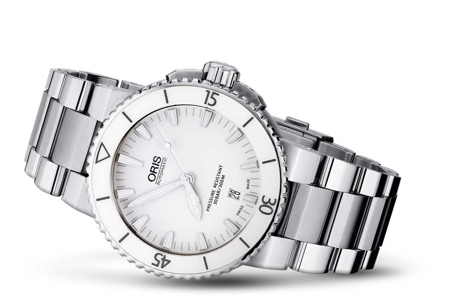 Aquis Date, White, Stainless steel Strap