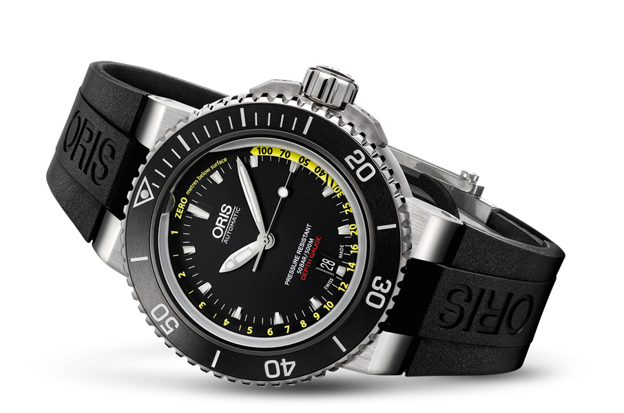 Aquis Depth Gauge, Black, Rubber Strap