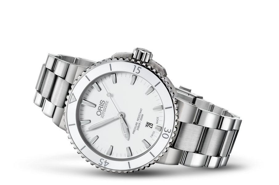 Aquis Date, White, Stainless steel Strap