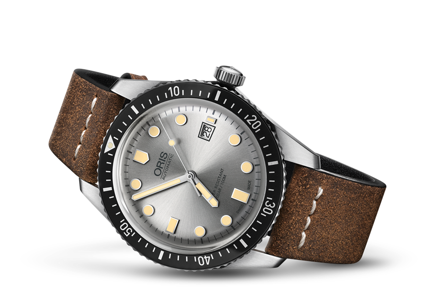 Divers Sixty-Five, Grey, Leather Strap