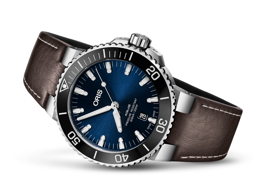 Aquis Date, Blue, Leather Strap