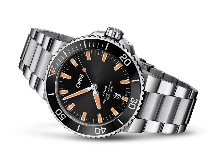 Aquis Date, Black, Stainless steel Strap