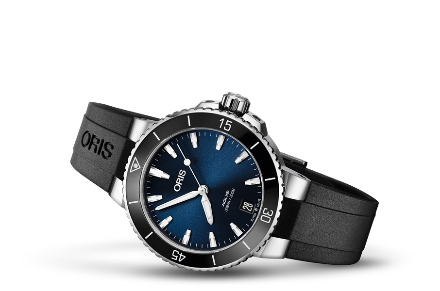 Aquis Date, Blue, Rubber Strap