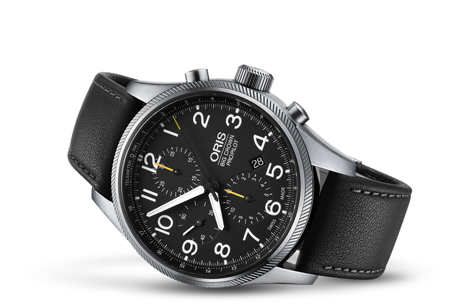 Big Crown ProPilot Chronograph, Black, Leather Strap