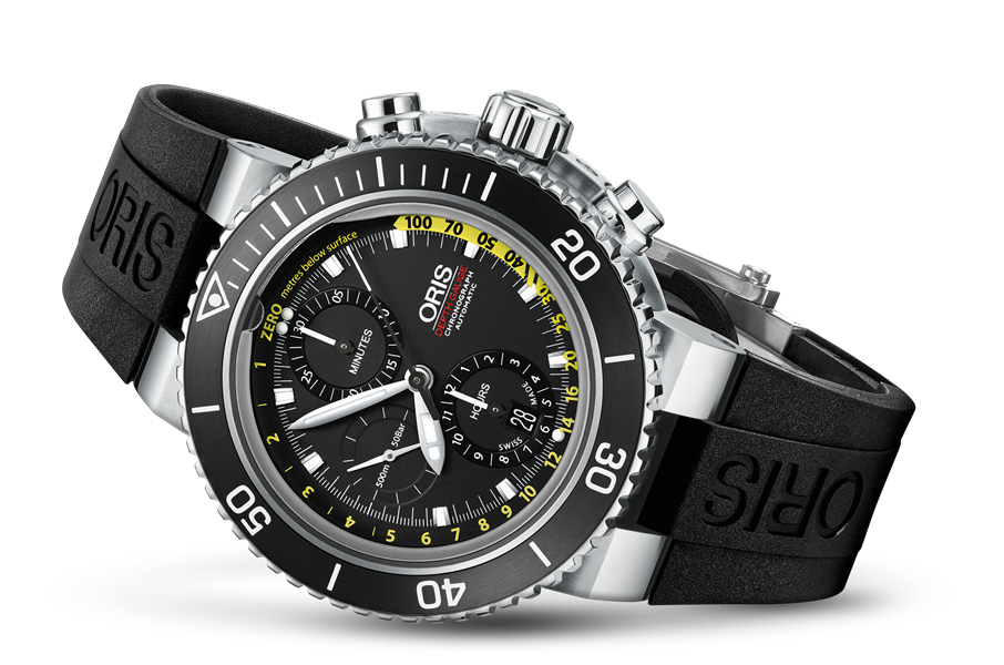 Aquis Depth Gauge Chronograph, Black, Rubber Strap