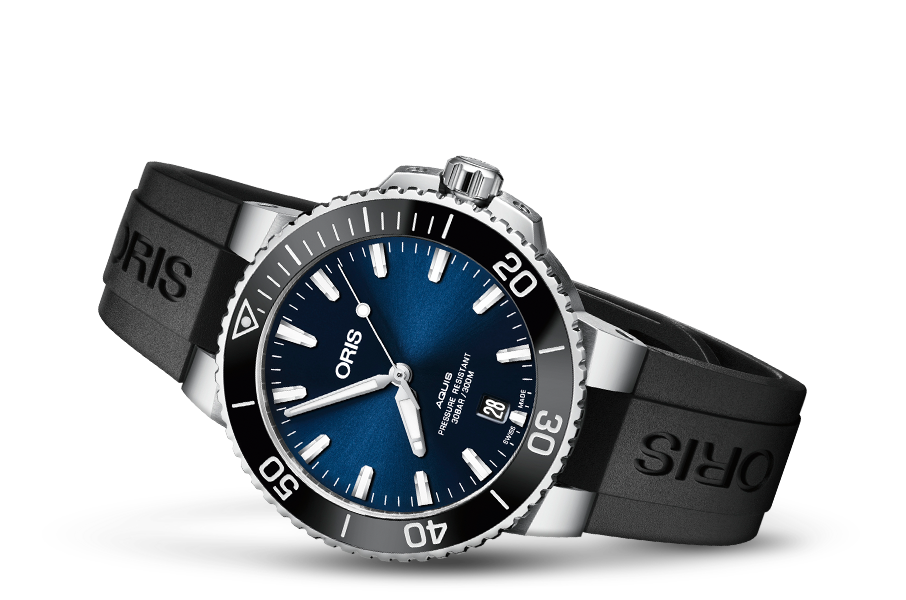 Aquis Date, Blue, Rubber Strap