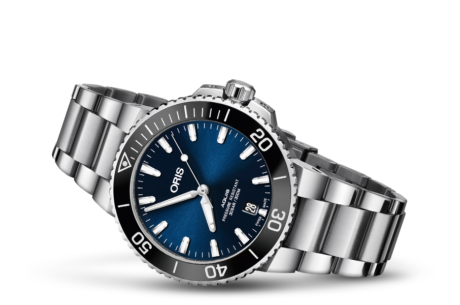 Aquis Date, Blue, Stainless steel Strap