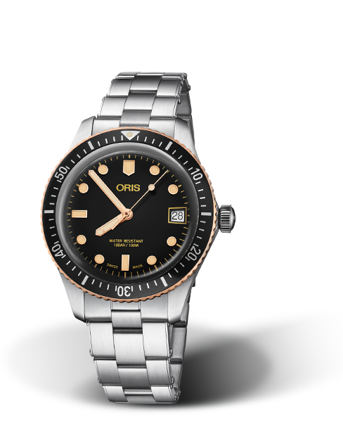 Divers Sixty-Five, 36.00 mm, Black, Stainless steel Strap, Stainless steel screw-in security crown, Multi-piece stainless steel/bronze case, minutes scale top ring