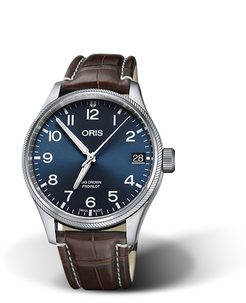 Big Crown ProPilot Big Date, 41.00 mm, Blue, Leather Strap, Stainless steel screw-in security crown, Multi-piece stainless steel case