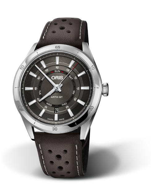 Artix GT Day Date, 42mm, Grey, Leather Strap, Stainless steel screw-in security crown, Multi-piece stainless steel case