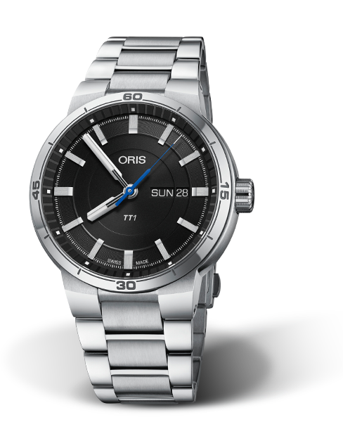 TT1 Day Date, 42mm, Black, Stainless steel Strap, Stainless steel crown, Multi-piece stainless steel case